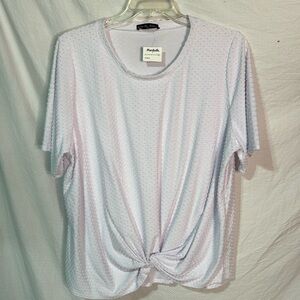 Kim & Cami 2x white short sleeve Swiss dot knotted waistline nwt perfect